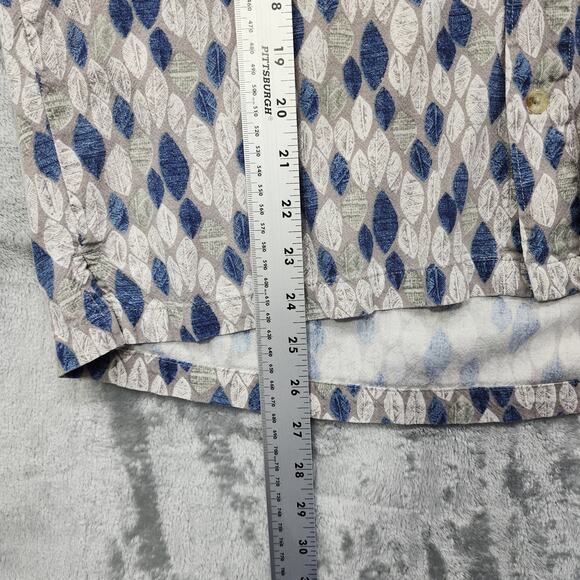 Vintage Columbia Shirt Mens M Blue Gray Flax Blend Leave Print Short Sleeves - Picture 9 of 10
